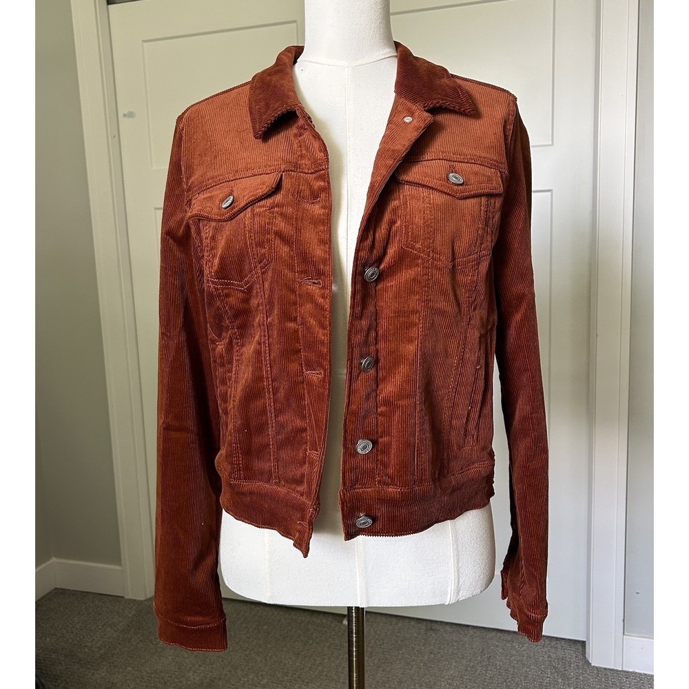 *NWT* Love Tree Corduroy Jacket Womens L Stretch Burnt Orange Trucker Style